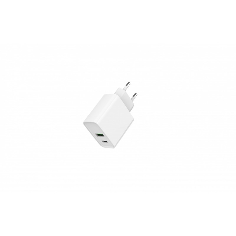 Ładowarka PowerDelivery USB-A USB-C 20W Biała | PartsPC.pl