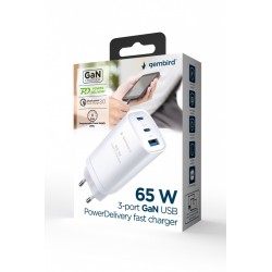 Ładowarka PowerDelivery 1xA 2xC GaN 65W Biała | PartsPC.pl