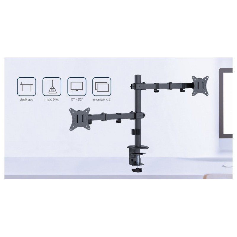 Ramię biurkowe na 2 monitory 17-32 cale 9kg | PartsPC.pl