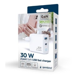 Ładowarka USB-A/C GaN LED 30W PD QC3.0 biała | PartsPC.pl