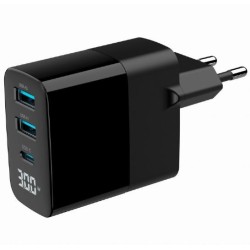 Ładowarka GaN 2xA 1xC LCD 30W PD QC3.0 czarna | PartsPC.pl