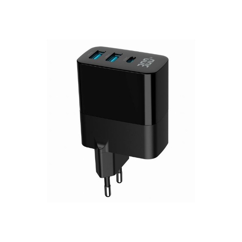 Ładowarka GaN 2xA 1xC LCD 30W PD QC3.0 czarna | PartsPC.pl