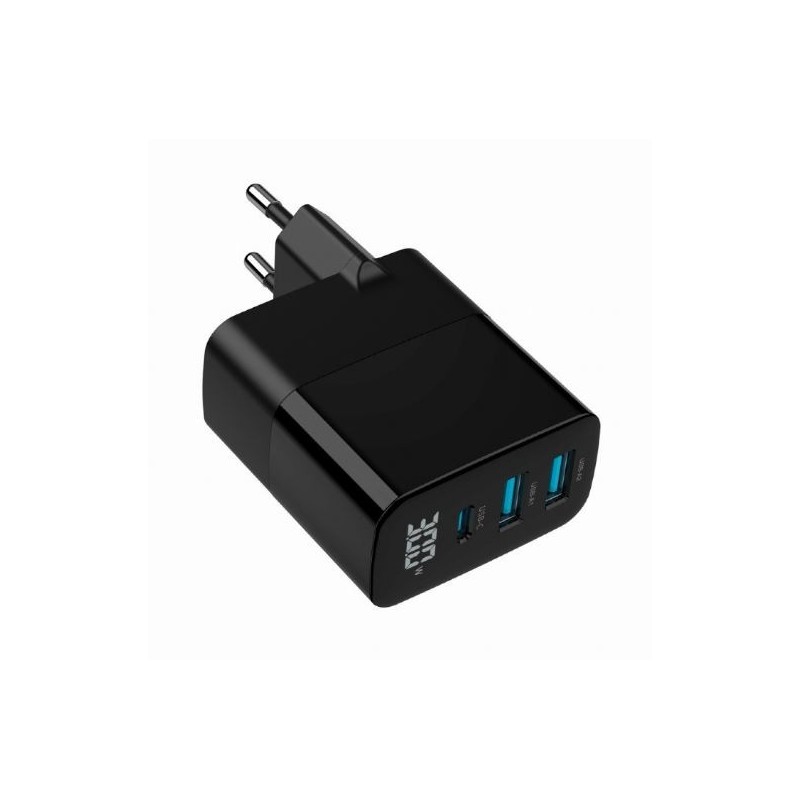 Ładowarka GaN 2xA 1xC LCD 30W PD QC3.0 czarna | PartsPC.pl