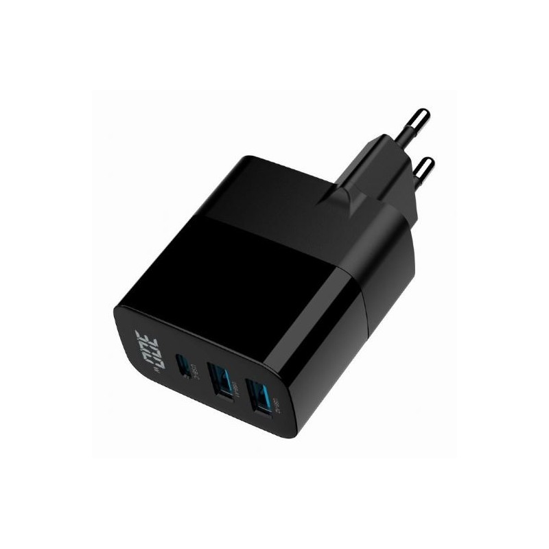 Ładowarka GaN 2xA 1xC LCD 30W PD QC3.0 czarna | PartsPC.pl