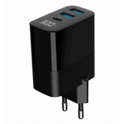 Ładowarka GaN 2xA 1xC LCD 30W PD QC3.0 czarna | PartsPC.pl