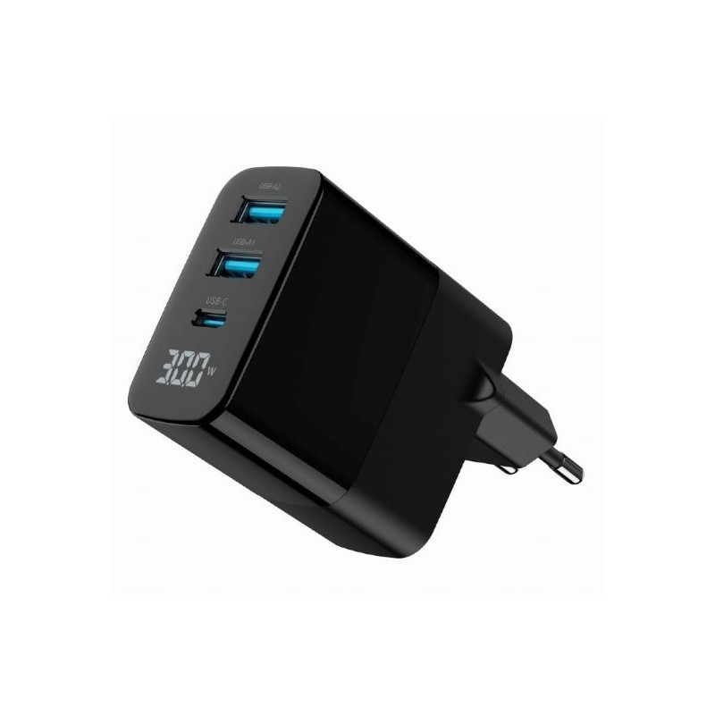 Ładowarka GaN 2xA 1xC LCD 30W PD QC3.0 czarna | PartsPC.pl