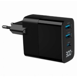 Ładowarka GaN 2xA 1xC LCD 30W PD QC3.0 czarna | PartsPC.pl