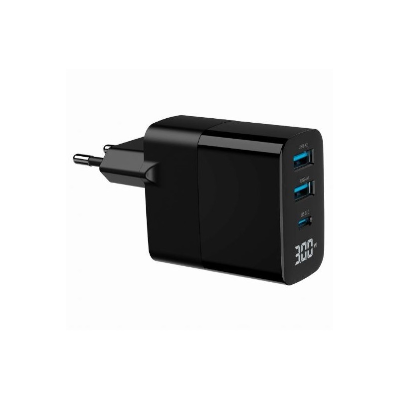 Ładowarka GaN 2xA 1xC LCD 30W PD QC3.0 czarna | PartsPC.pl