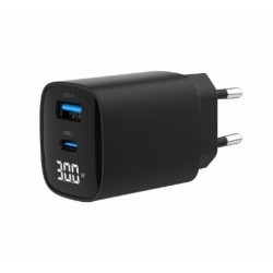 Ładowarka GaN 1xUSB-A 1xUSB-C LCD 30W PD QC3.0 czarna | PartsPC.pl