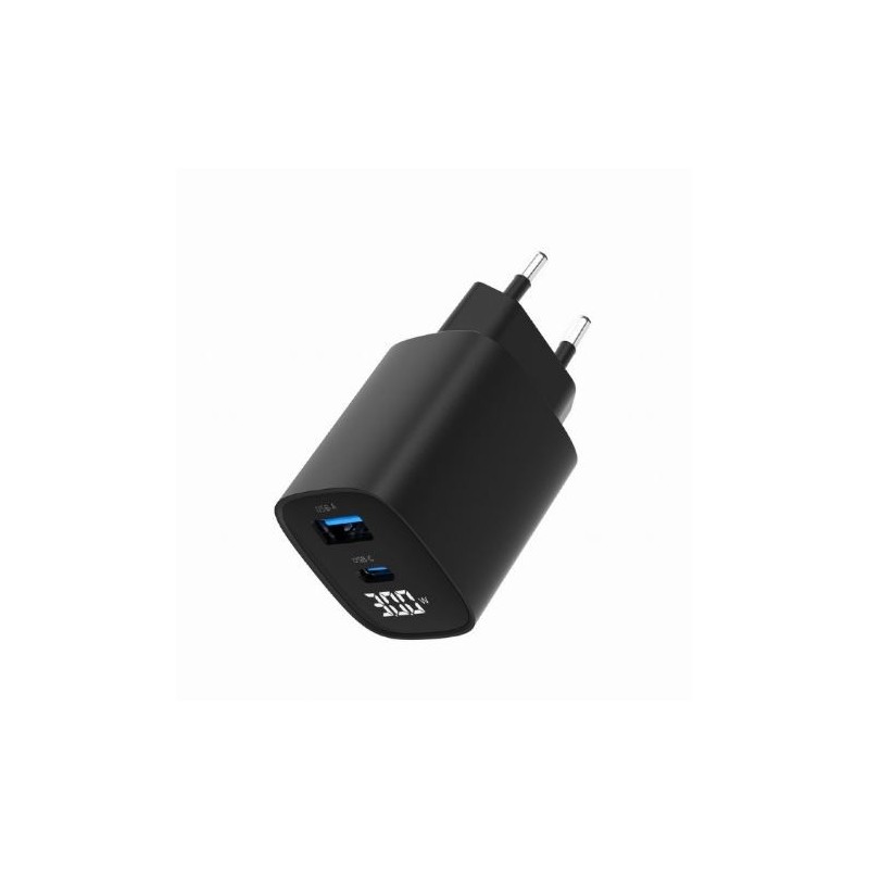 Ładowarka GaN 1xUSB-A 1xUSB-C LCD 30W PD QC3.0 czarna | PartsPC.pl