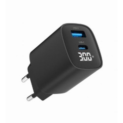 Ładowarka GaN 1xUSB-A 1xUSB-C LCD 30W PD QC3.0 czarna | PartsPC.pl