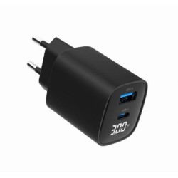 Ładowarka GaN 1xUSB-A 1xUSB-C LCD 30W PD QC3.0 czarna | PartsPC.pl