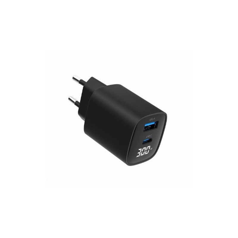 Ładowarka GaN 1xUSB-A 1xUSB-C LCD 30W PD QC3.0 czarna | PartsPC.pl