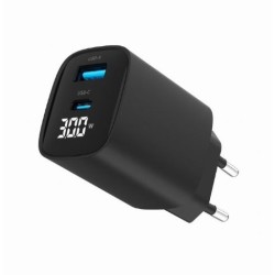 Ładowarka GaN 1xUSB-A 1xUSB-C LCD 30W PD QC3.0 czarna | PartsPC.pl