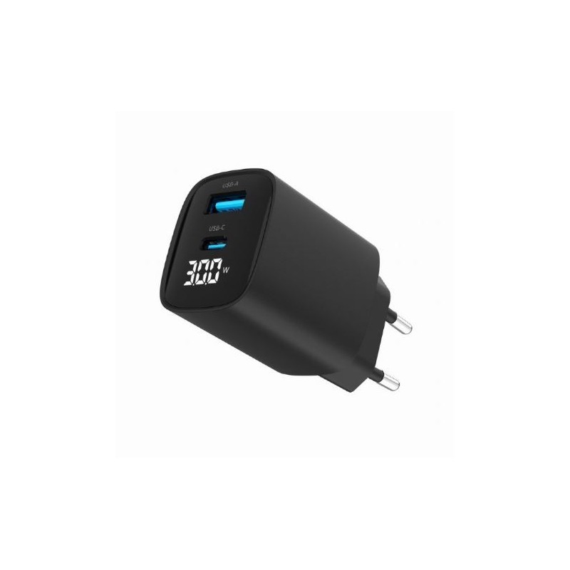 Ładowarka GaN 1xUSB-A 1xUSB-C LCD 30W PD QC3.0 czarna | PartsPC.pl