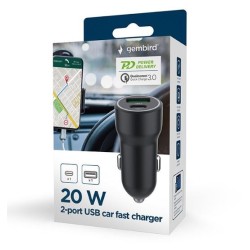 Ładowarka samochodowa USB-A/USB-C 20W PD czarna | PartsPC.pl