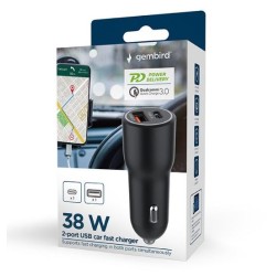 Ładowarka samochodowa USB-A/USB-C 38W PD czarna | PartsPC.pl