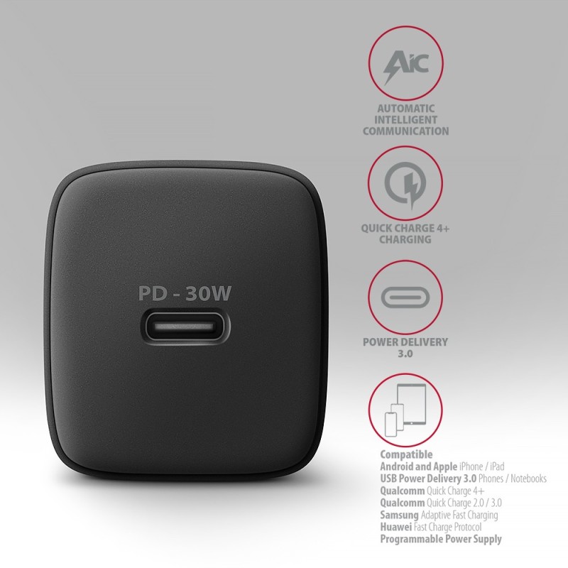 ACU-PD30 Ładowarka sieciowa PD 30W, 1x port USB-C, PD3.0/QC3… | PartsPC.pl