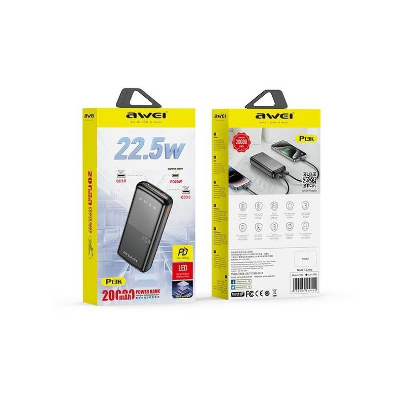 Powerbank 20000mAh P13K 22,5W 2xUSB + USB-C | PartsPC.pl