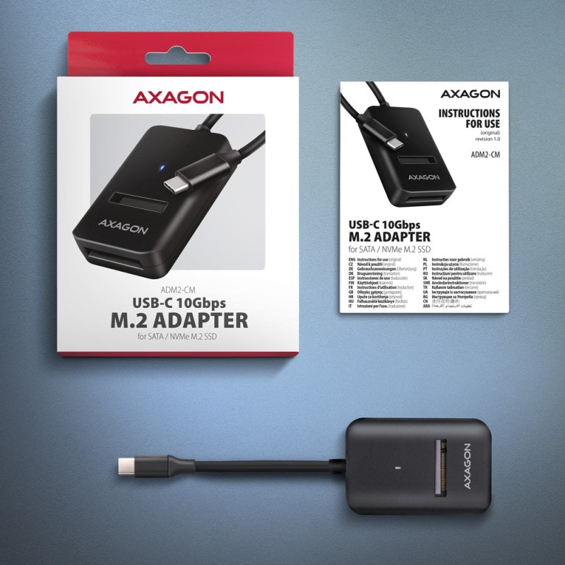 ADM2-CM Adapter USB3.2 Gen 2 M.2 NVMe/SATA SSD 10cm USB-C ca… | PartsPC.pl