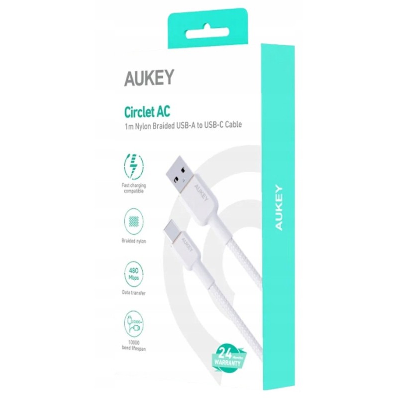 CB-NAC1 White nylonowy kabel USB C - USB A | 1m | 3A | 60W P… | PartsPC.pl