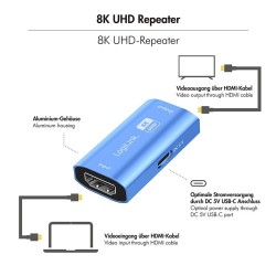 Repeater HDMI, 8K/60HZ, HDCP2.3, Alu, niebieski | PartsPC.pl