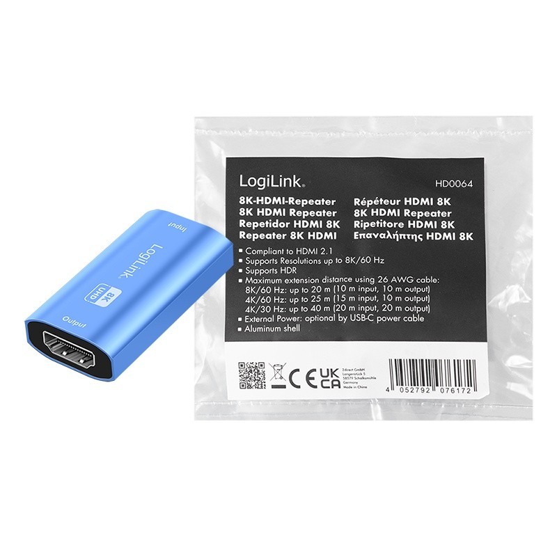 Repeater HDMI, 8K/60HZ, HDCP2.3, Alu, niebieski | PartsPC.pl