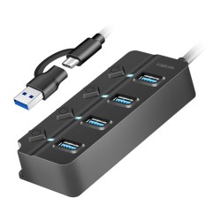 HUB 4xUSB-A, Gen1, 4x ON/OFF, czarny | PartsPC.pl