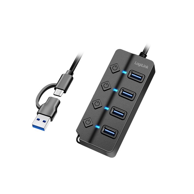 HUB 4xUSB-A, Gen1, 4x ON/OFF, czarny | PartsPC.pl