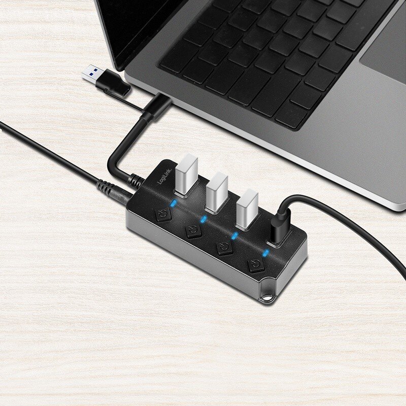 HUB 4xUSB-A, Gen1, 4x ON/OFF, czarny | PartsPC.pl