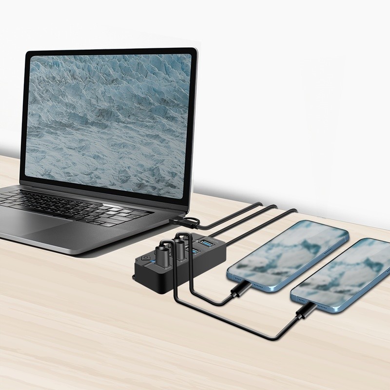 HUB 4xUSB-A, Gen1, 4x ON/OFF, czarny | PartsPC.pl