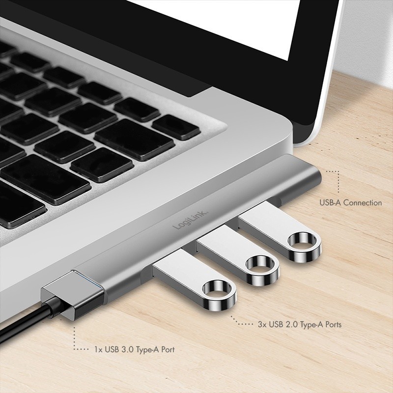 Smukły HUB USB-A do 1x USB-A 3.0 3xUSB-A 2.0 | PartsPC.pl