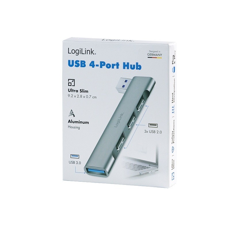 Smukły HUB USB-A do 1x USB-A 3.0 3xUSB-A 2.0 | PartsPC.pl