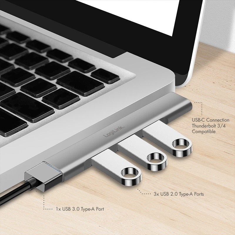 Smukły HUB USB-C do 1x USB-A 3.0 3xUSB-A 2.0 | PartsPC.pl