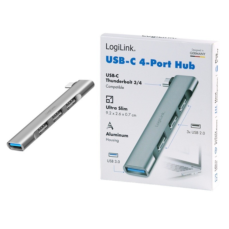 Smukły HUB USB-C do 1x USB-A 3.0 3xUSB-A 2.0 | PartsPC.pl