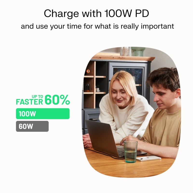 Kabel USB-C-USB-C PowerFlex 100W silikonowy 1.2m czarny | PartsPC.pl