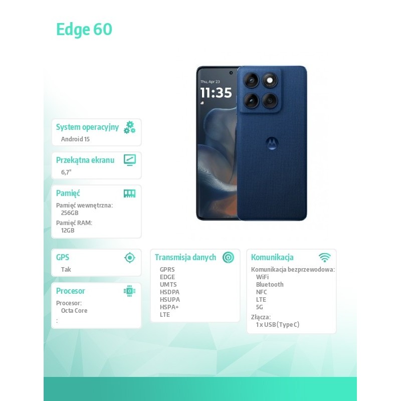 Smartfon Edge 60 12/256GB Gibraltar Sea-Blue | PartsPC.pl