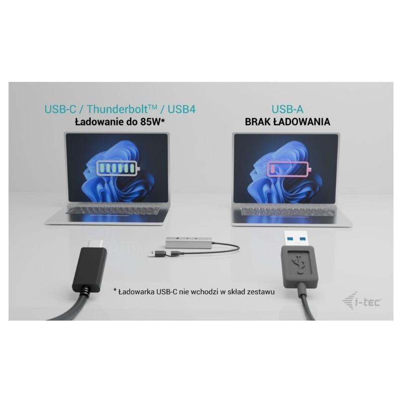 Uniwersalny metalowy ładujący HUB 2xUSB-C/2xUSB-A PD 85W | PartsPC.pl
