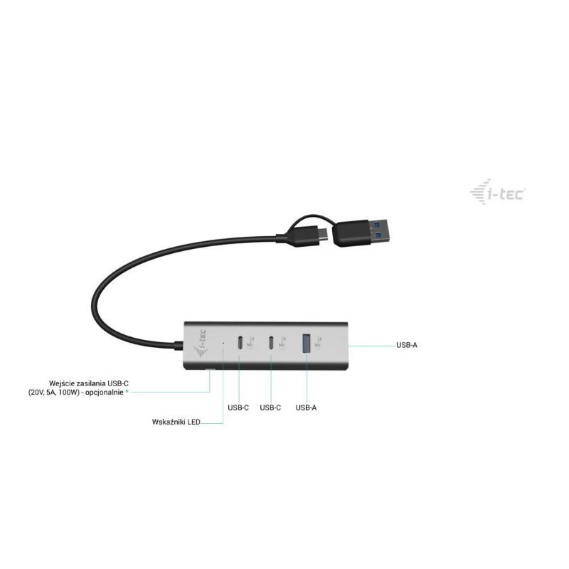 Uniwersalny metalowy ładujący HUB 2xUSB-C/2xUSB-A PD 85W | PartsPC.pl