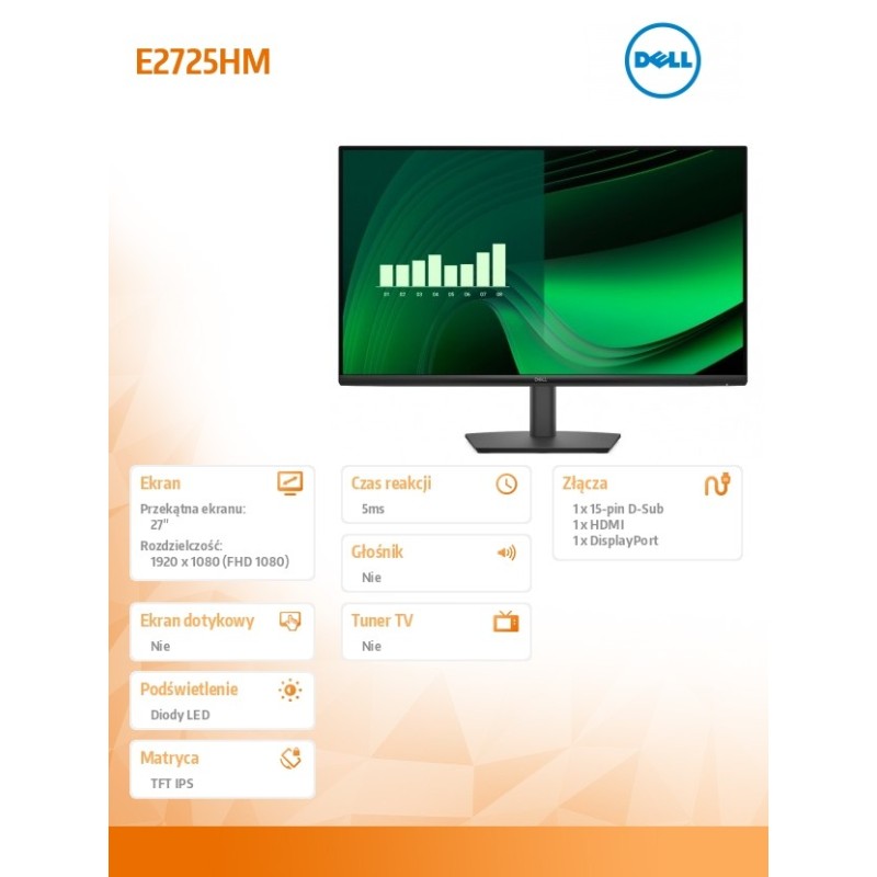 Monitor E2725HM 27 LED VA 1920x1080/16:9/DP/VGA/HDMI/3Y | PartsPC.pl