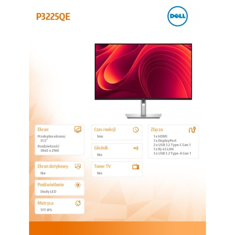 Monitor P3225QE 31.5 cala IPS 4K/HDMI/DP/USB/RJ45/3Y | PartsPC.pl