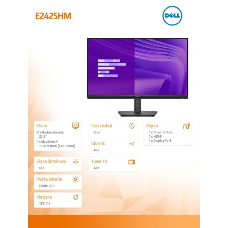 Monitor E2425HM 23.8  cala VA LED Full HD (1920x1080)/16:9/D… | PartsPC.pl