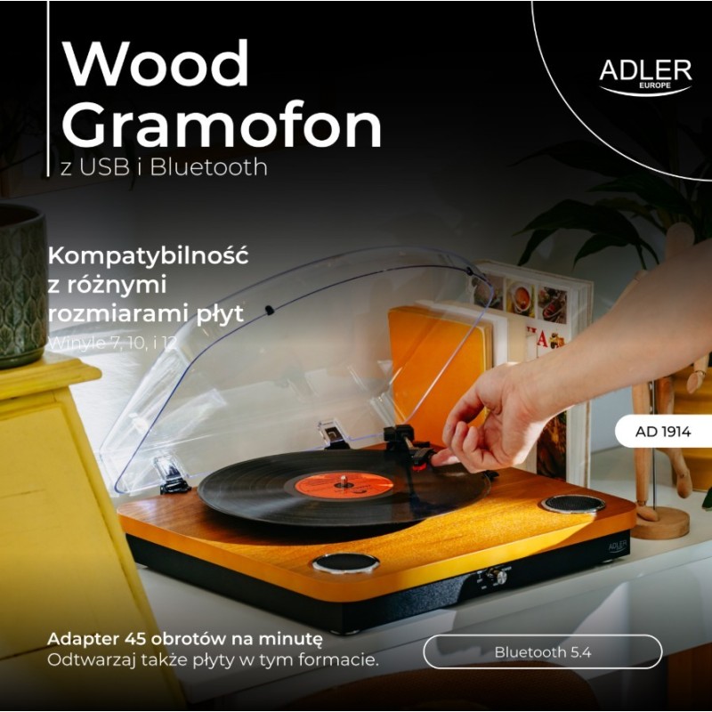 Gramofon AD1914 Wood USB Bluetooth | PartsPC.pl