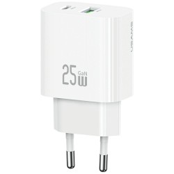Ładowarka sieciowa 25W 1xUSB-A 1xUSB-A fast charging Biała | PartsPC.pl