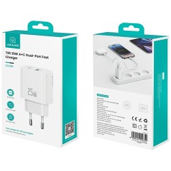 Ładowarka sieciowa 25W 1xUSB-A 1xUSB-A fast charging Biała | PartsPC.pl