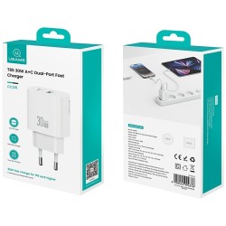 Ładowarka sieciowa 30W 1xUSB-C 1xUSB-A Fast charging Biała | PartsPC.pl