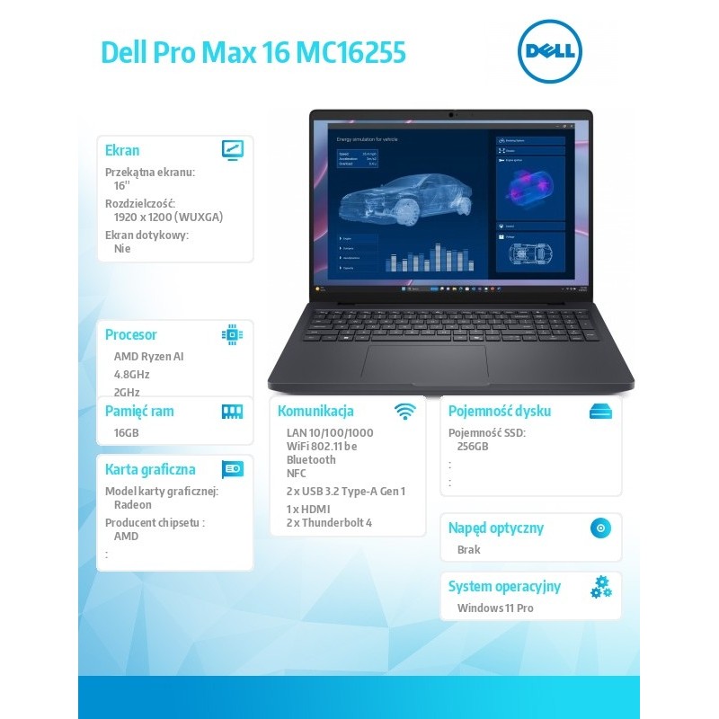 Stacja robocza Dell Pro Max 16 MC16255 Win11Pro AMD Ryzen 34… | PartsPC.pl
