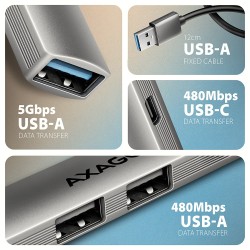 HUE-STA HUB 4-portowy 1x USB-A 5Gbps, 2x USB2.0 + 1x USB-C 2… | PartsPC.pl