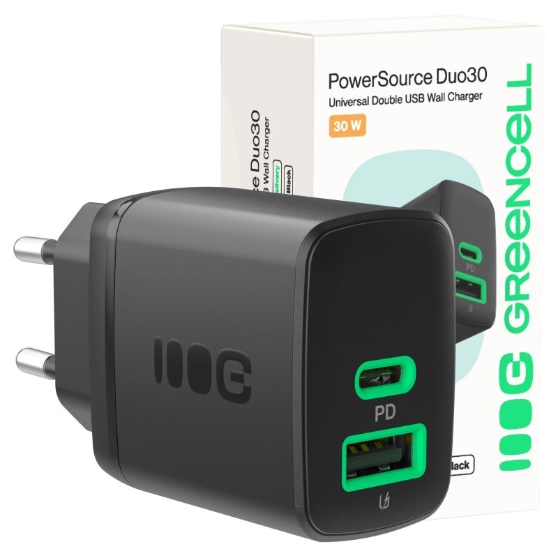 Ładowarka sieciowa 30W 1xUSB-C 1xUSB-A czarna | PartsPC.pl