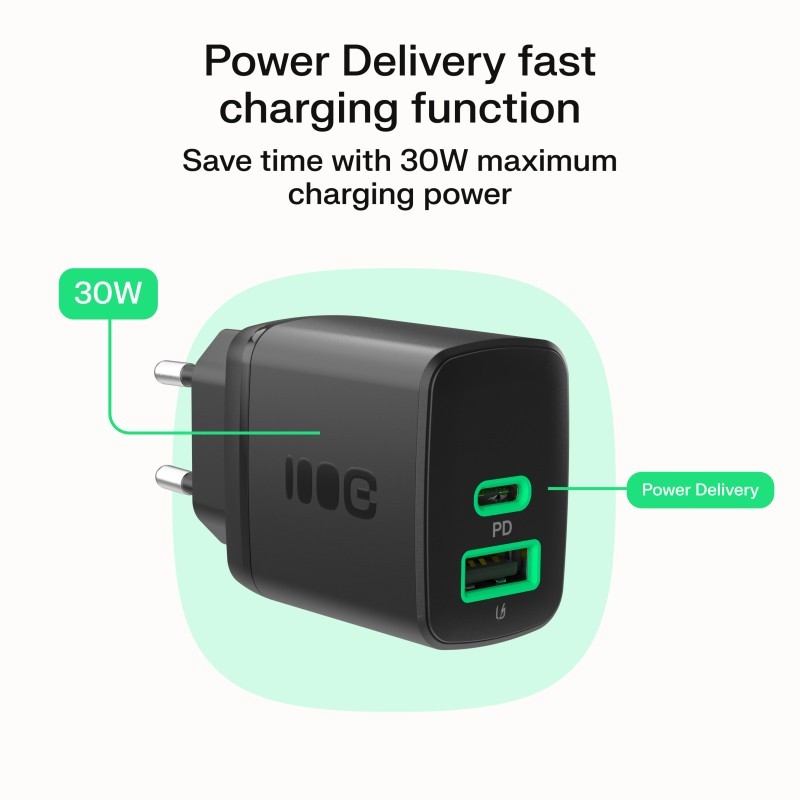 Ładowarka sieciowa 30W 1xUSB-C 1xUSB-A czarna | PartsPC.pl